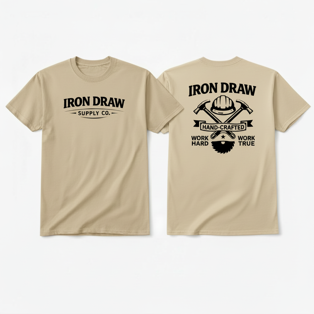 Iron Draw Blue Collar T-Shirt - Darker Sand, Black Logo