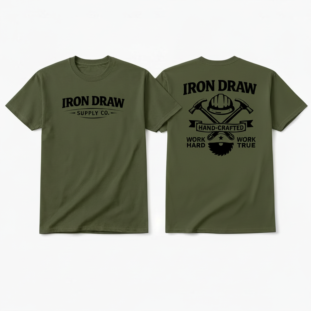 Iron Draw Blue Collar T-Shirt - Olive Green, All Black Logo