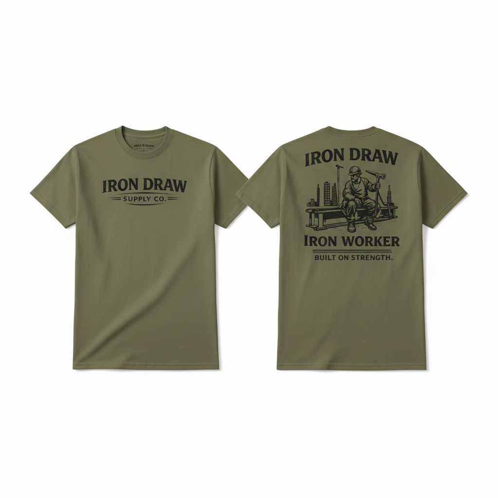 Iron Draw Iron Worker T-Shirt - Olive Green, Black Logo